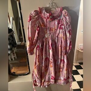 Vintage 90s Mousefeathers Pink girls Dress with dancing ladies pattern